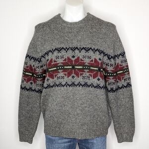 Eddie Bauer Grey Red Snowflake Winter Wool Sweater L